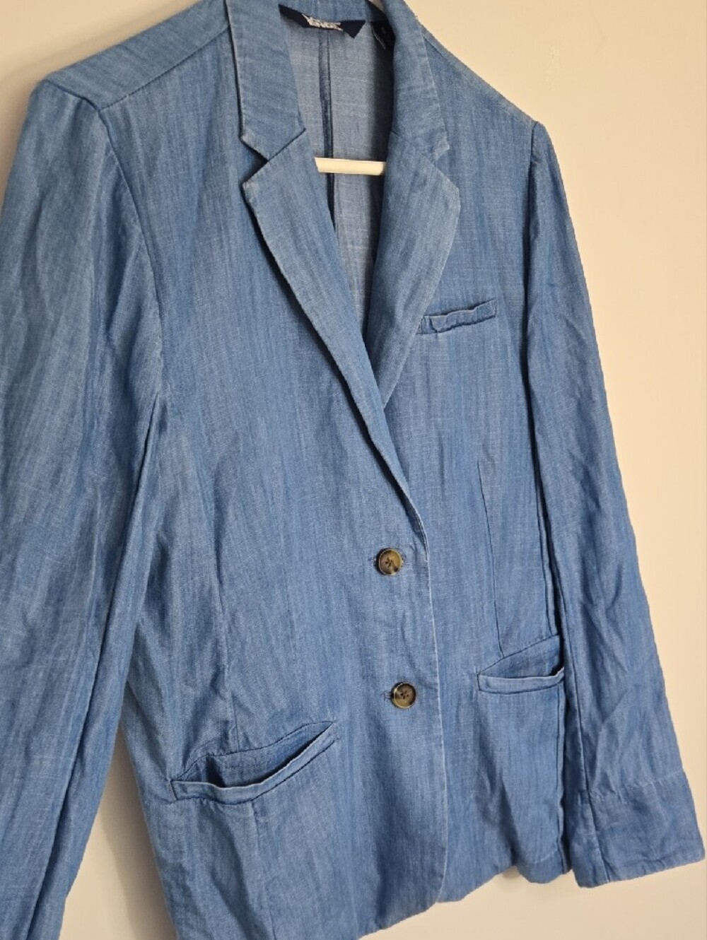 Lands' End Lightweight Chambray Blue Blazer Normcore Preppy Small - Picture 2 of 7